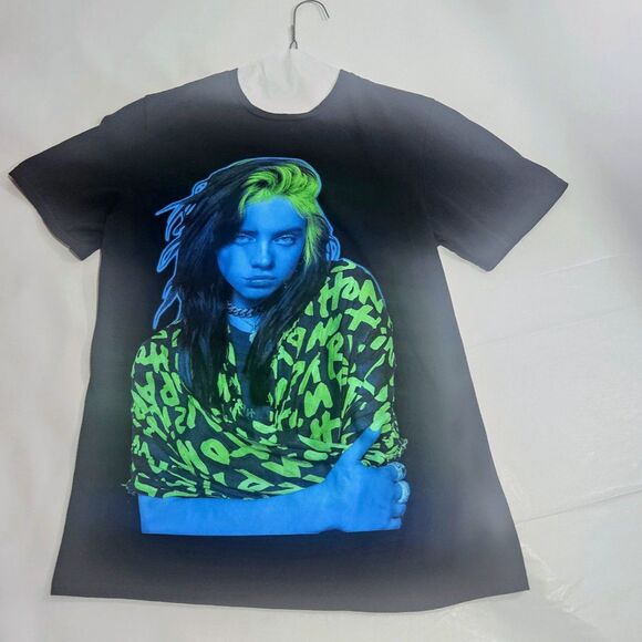 2022 Billie Eilish Neon Portrait Boyfriend Fit W Medium T-Shirt Black Lash Music - Picture 1 of 6